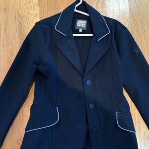Stylish Black For Horses girls riding jacket with blue piping excellent shape